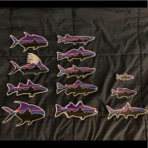 Collection of authentic Patagonia fish stickers